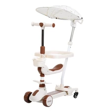 Детский самокат iTrike JR3-167-5BC-BR коричневый с солнцезащитным козырьком